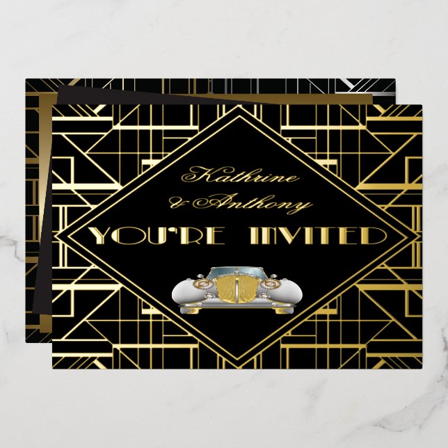 Invitación a la boda de gatsby deco clásica (Anverso/Reverso)