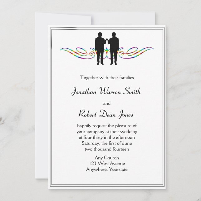 Invitación a la boda de Gay Groom Elegance Rainbow (Anverso)