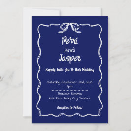 Invitación a la boda de gema y pluma Azul real