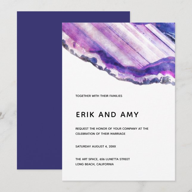 Invitación a la boda de Gemstone Crystal Purple (Anverso / Reverso)
