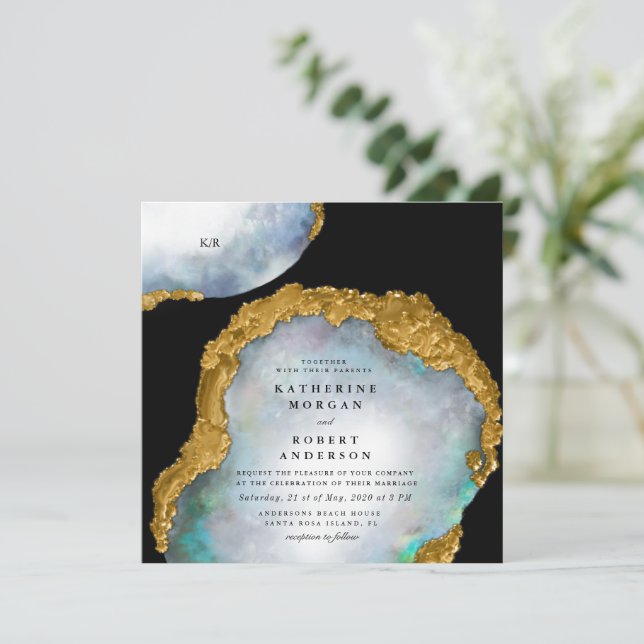 Invitación a la boda de Geode Golden Agate Pearl (Anverso de pie)