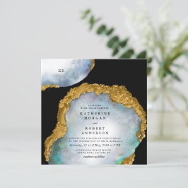 Invitación a la boda de Geode Golden Agate Pearl
