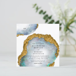 Invitación a la boda de Geode Golden Agate Pearl
