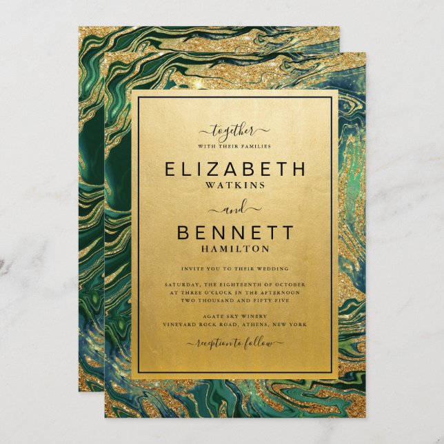 Invitación a la boda de Geode Wedding, Purpurina d (Anverso / Reverso)