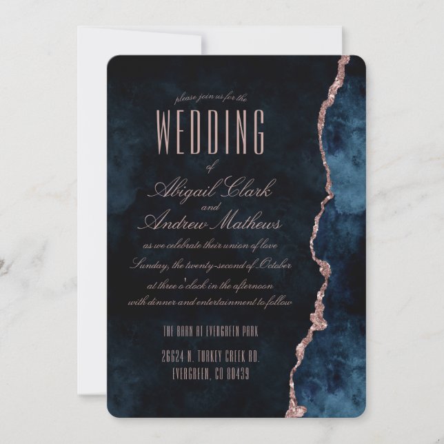 Invitación a la boda de Gilt Rosa Blue de la Marin (Anverso)