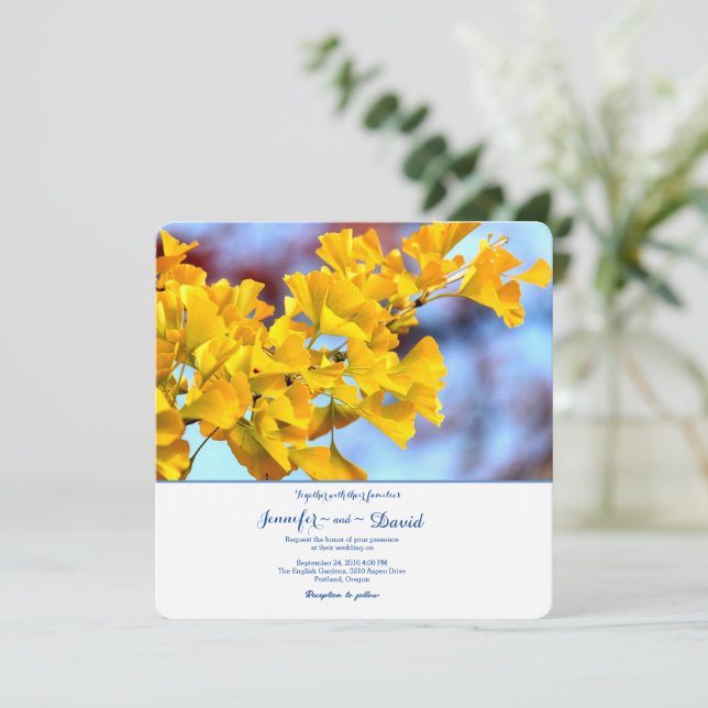 Invitación a la boda de Ginko Biloba (Anverso de pie)