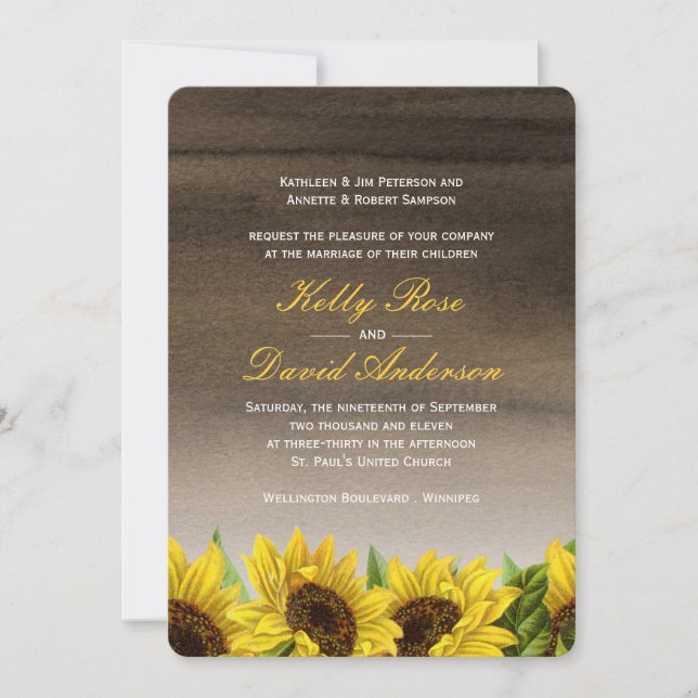 Invitación a la boda de girasol acuarela (Anverso)