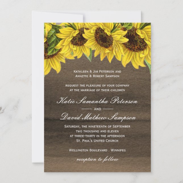 Invitación a la boda de girasol acuarela (Anverso)