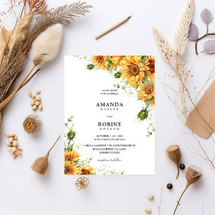 Invitación a la boda de girasol acuarela