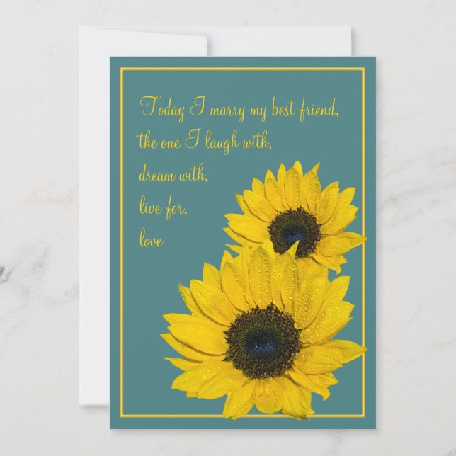 Invitación a la boda de girasol amarillo verde azu (Anverso)