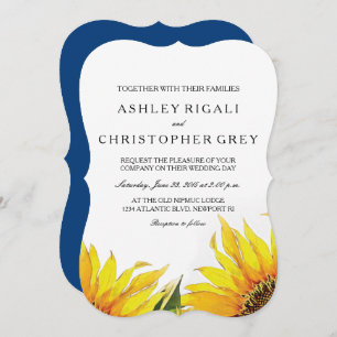 Invitación a la boda de girasol azul amarillo y ma