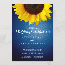 Invitación a la boda de girasol azul y amarillo