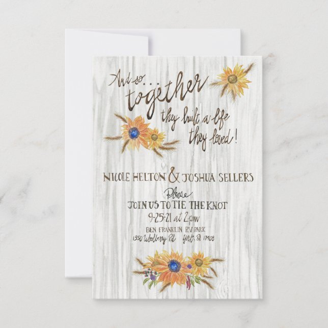 Invitación a la boda de girasol con rúbrica rusa (Anverso)