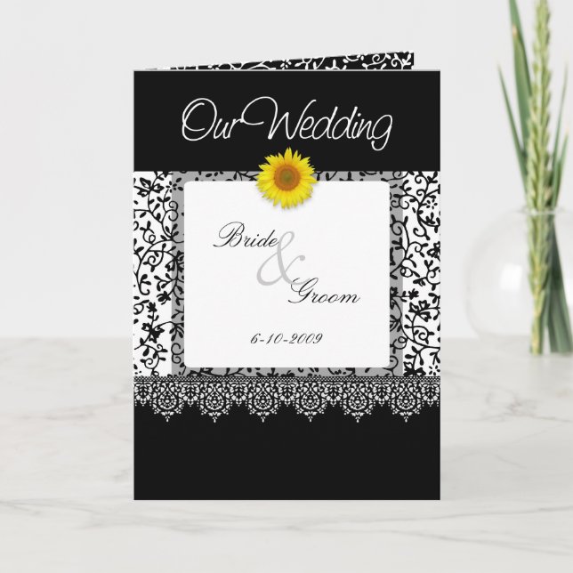 Invitación a la boda de girasol de B&W (Anverso)
