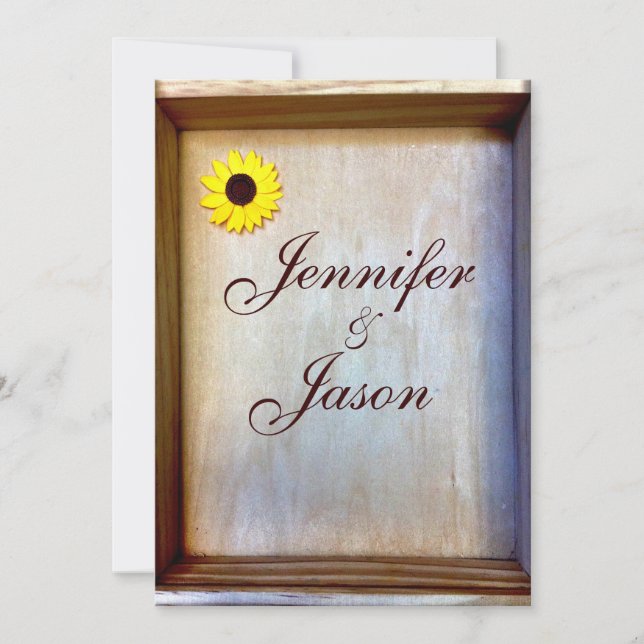 Invitación a la boda de girasol en caja de sombra  (Anverso)