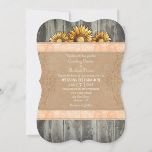 Invitación a la boda de girasol ruso Peach Brown