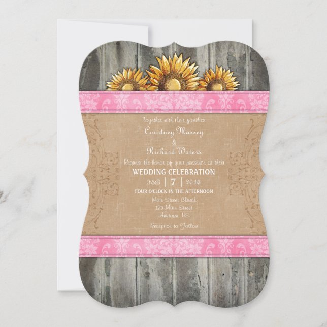 Invitación a la boda de girasol ruso rosado marrón (Anverso)