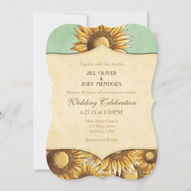 Invitación a la boda de girasol ruso verde de la C (Anverso)