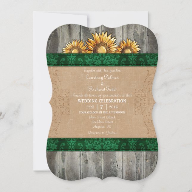 Invitación a la boda de girasol ruso verde oscuro (Anverso)