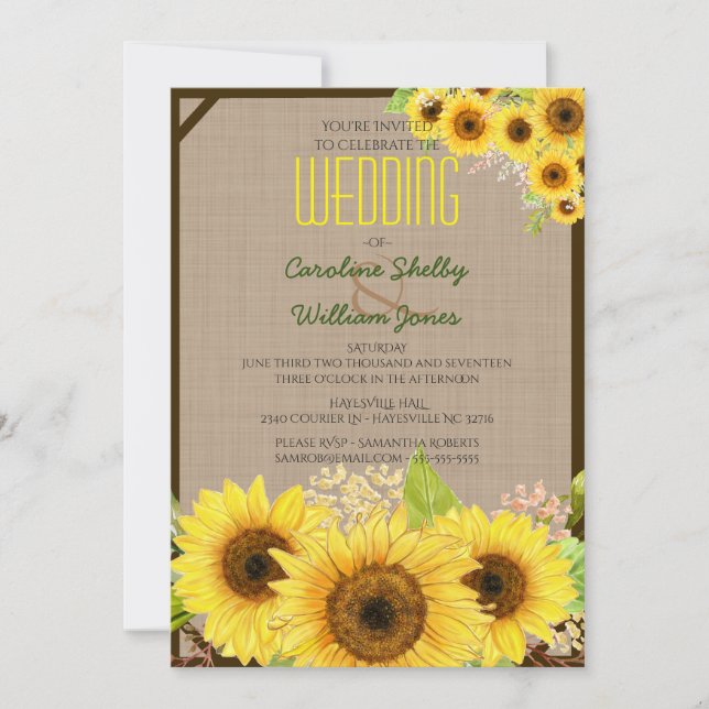 Invitación a la boda de girasol rústico (Anverso)
