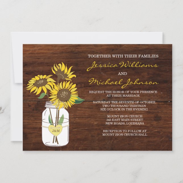 Invitación a la boda de girasol rústico (Anverso)