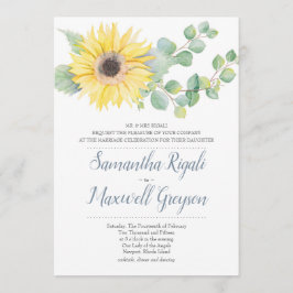 Invitación a la boda de girasol y eucalipto
