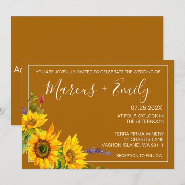 Invitación a la boda de girasoles de otoño (Anverso / Reverso)