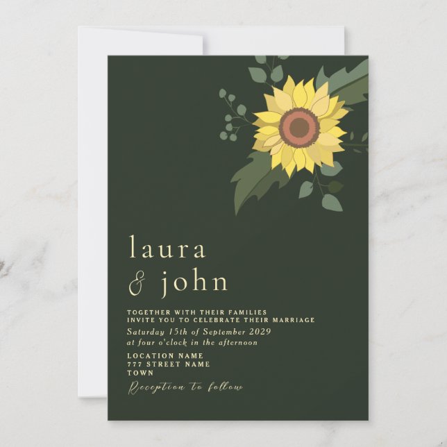 Invitación a la boda de girasoles moderna (Anverso)