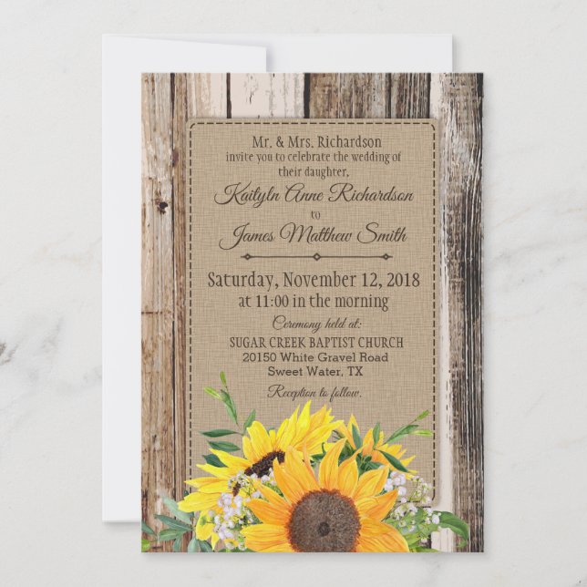 Invitación a la boda de girasoles rusos (Anverso)