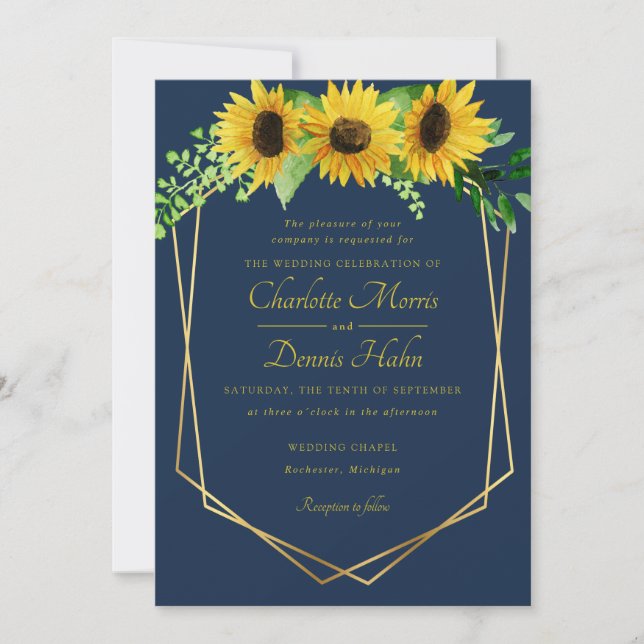 Invitación a la boda de girasoles y la marina (Anverso)