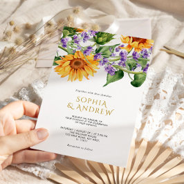 Invitación a la boda de girasoles y lavanda