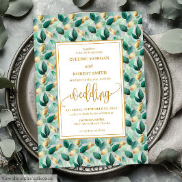 Invitación a la boda de Glam Deep Green Gold