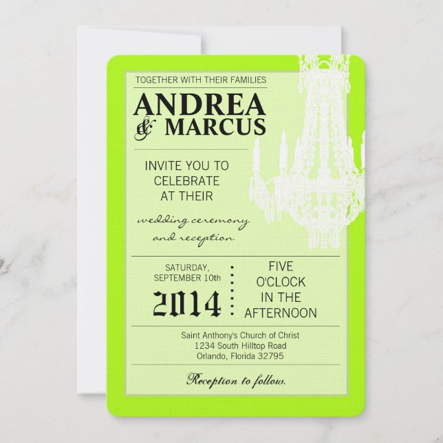 Invitación a la boda de glitz con lámpara de araña (Anverso)