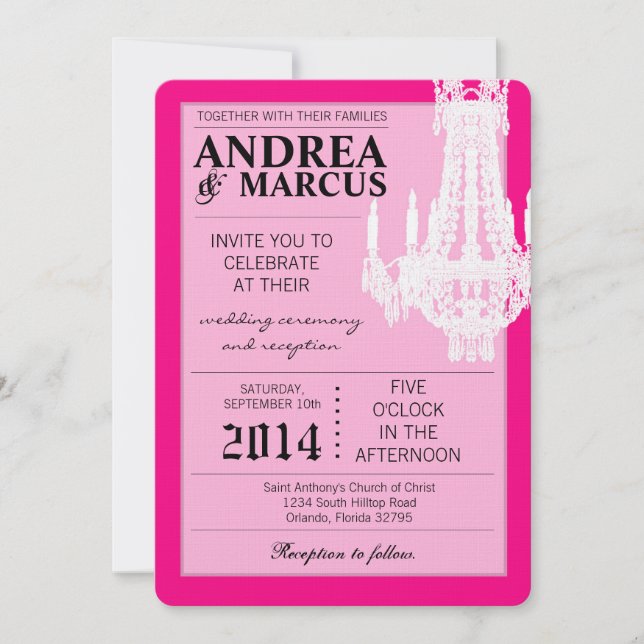 Invitación a la boda de glitz con lámpara de araña (Anverso)