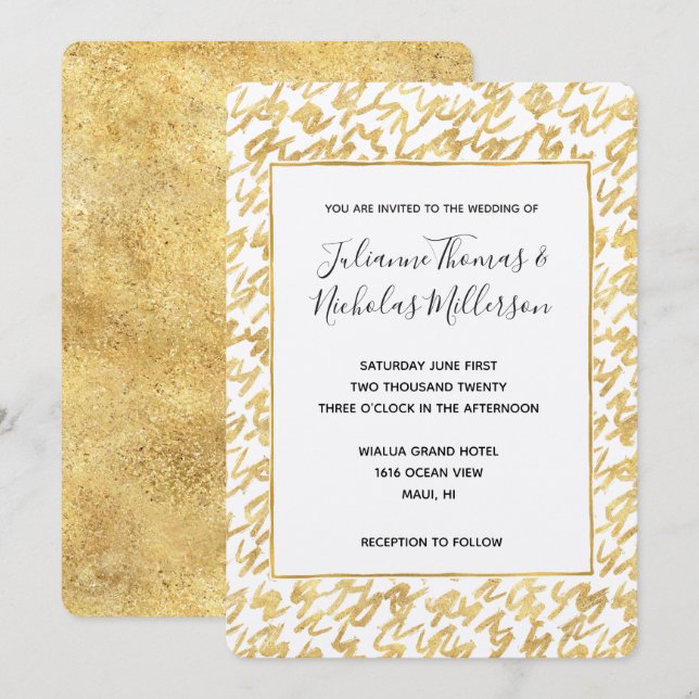 Invitación a la boda de glitz de oro resumen de gl (Anverso / Reverso)