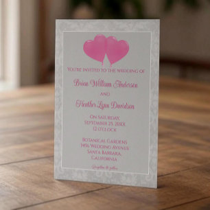 Invitación a la boda de globos de corazón rosado