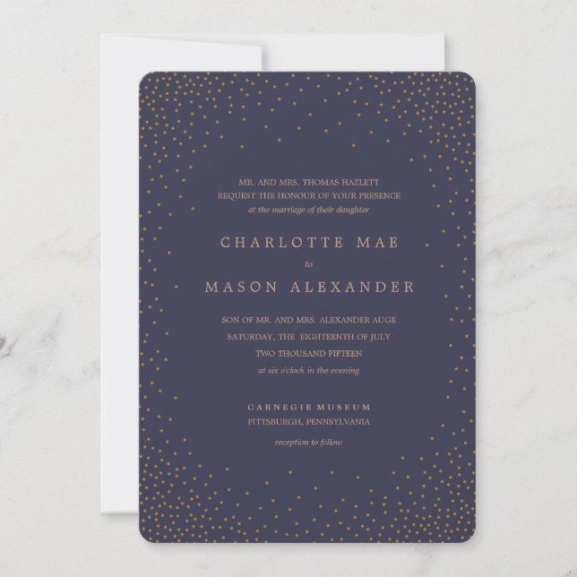 Invitación a la boda de GOLD and NAVY CONFETTI (Anverso)