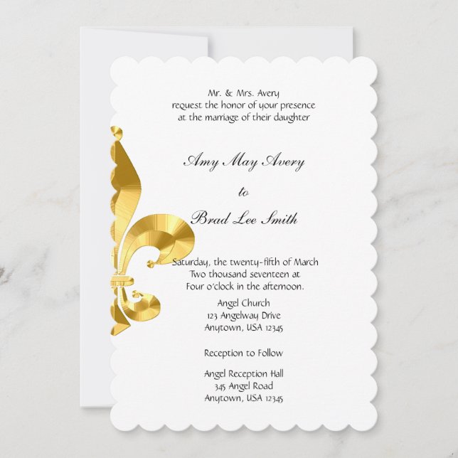 Invitación a la boda de Gold Fleur de Lis (Anverso)