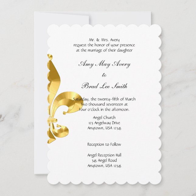 Invitación a la boda de Gold Fleur de Lis (Anverso)