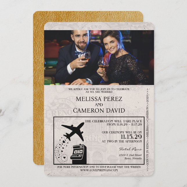 Invitación a la boda de Gold Reno Passport (Anverso / Reverso)