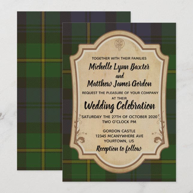 Invitación a la boda de Gordon Tartan (Anverso / Reverso)
