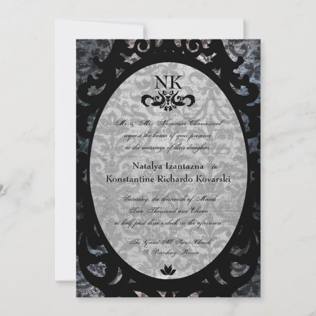 Invitación a la boda de Gótico de oval negro de da (Anverso)