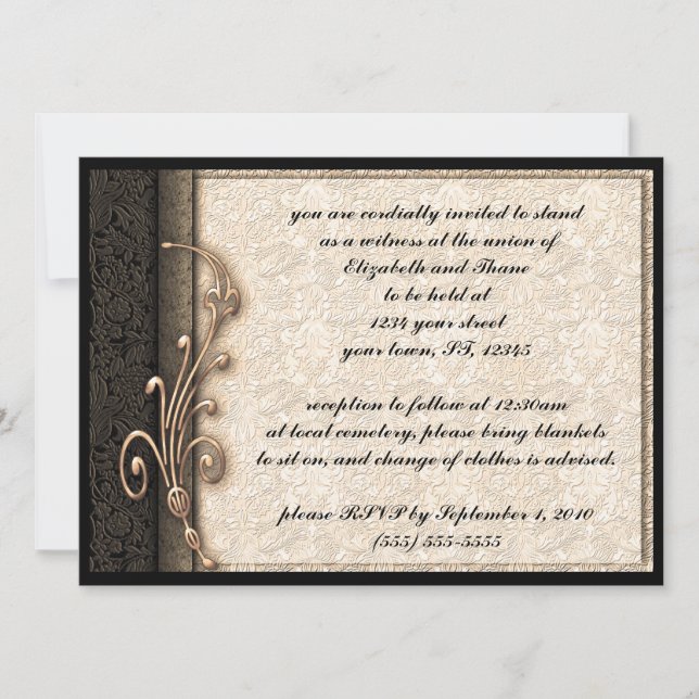 Invitación a la boda de Gótico elegante de Damasco (Anverso)