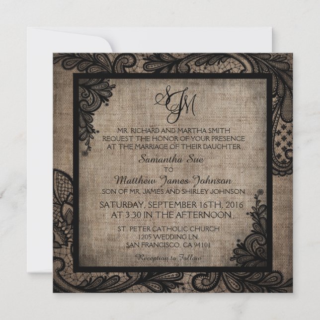 Invitación a la boda de Gótico moderno con la Burl (Anverso)