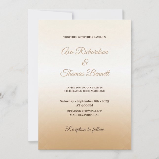 Invitación a la boda de Gradiente de Champagne de  (Anverso)