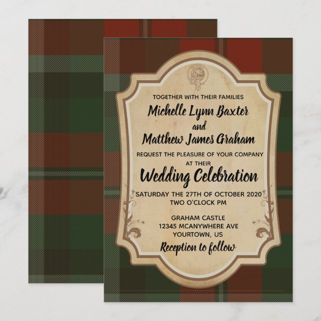 Invitación a la boda de Graham Tartan (Anverso / Reverso)