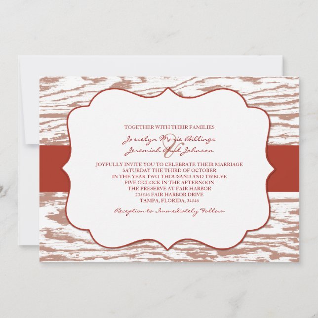 Invitación a la Boda de Grano de Madera de Moda Ro (Anverso)