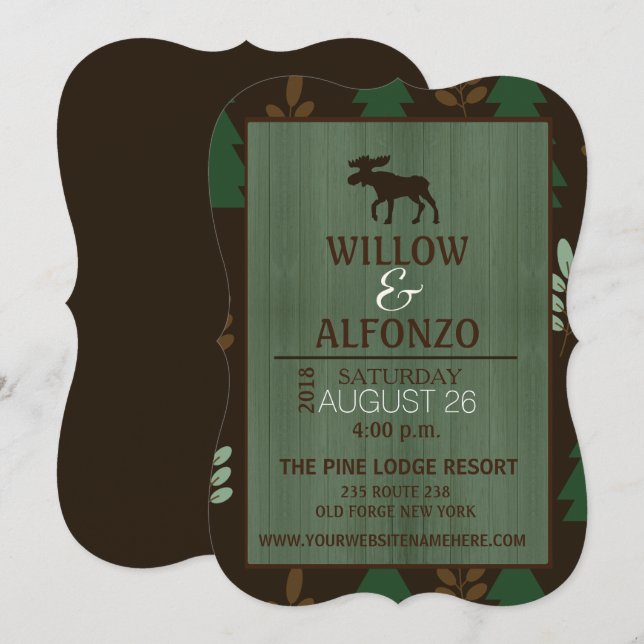 Invitación a la boda de grano de madera de Moose R (Anverso / Reverso)