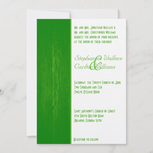 Invitación a la Boda de Granos de Madera Verde/Bla (Anverso)