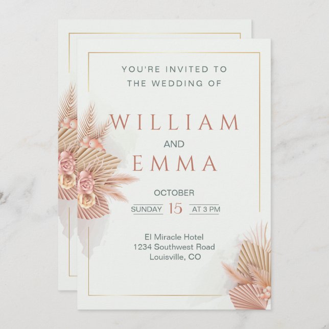 Invitación a la boda de Grass Boho Pampas (Anverso / Reverso)
